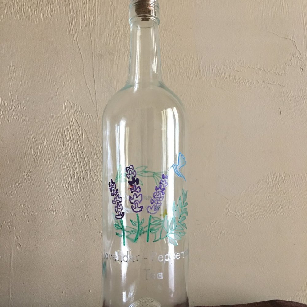 Etched Wine Bottle Design - Lavender-Peppermint Tea "New Design" Tea Brew